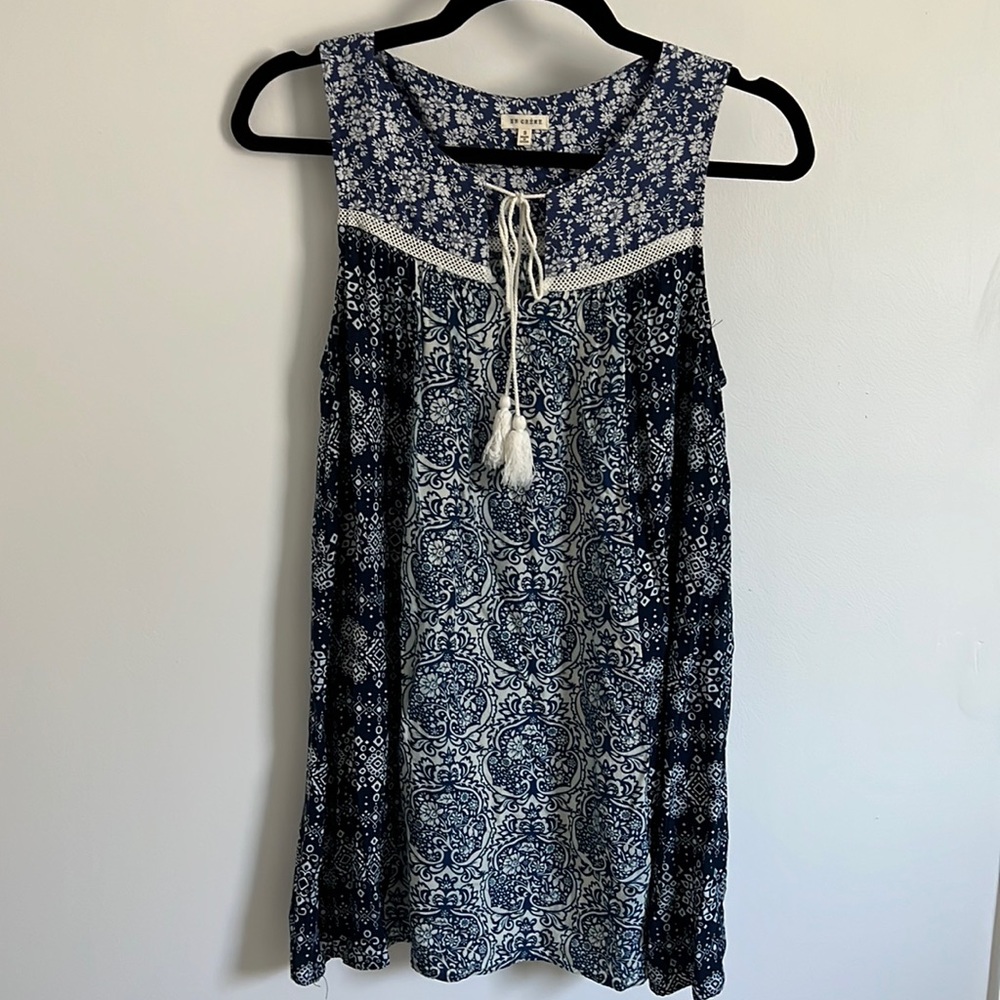 En Creme Navy and White Printed Mini Dress